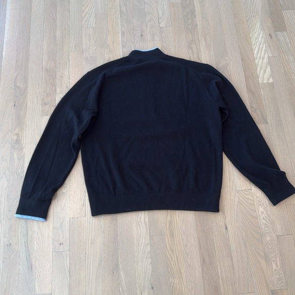 Greyson Sweater Mens L Wool Cashmere Knit Zip Neck 1/4 Black w/ Blue Trim - Picture 6 of 6